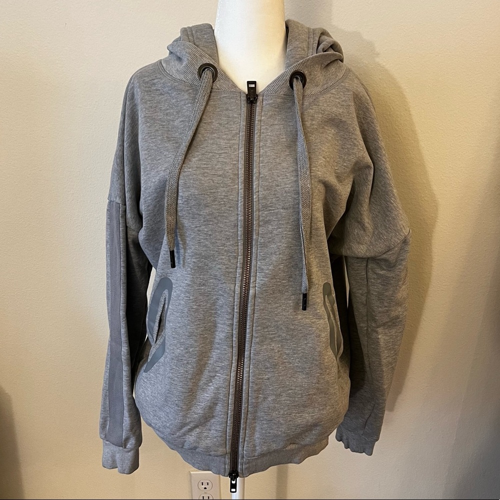 Stella McCartney z adidas gray zip hood sweater with pleat back